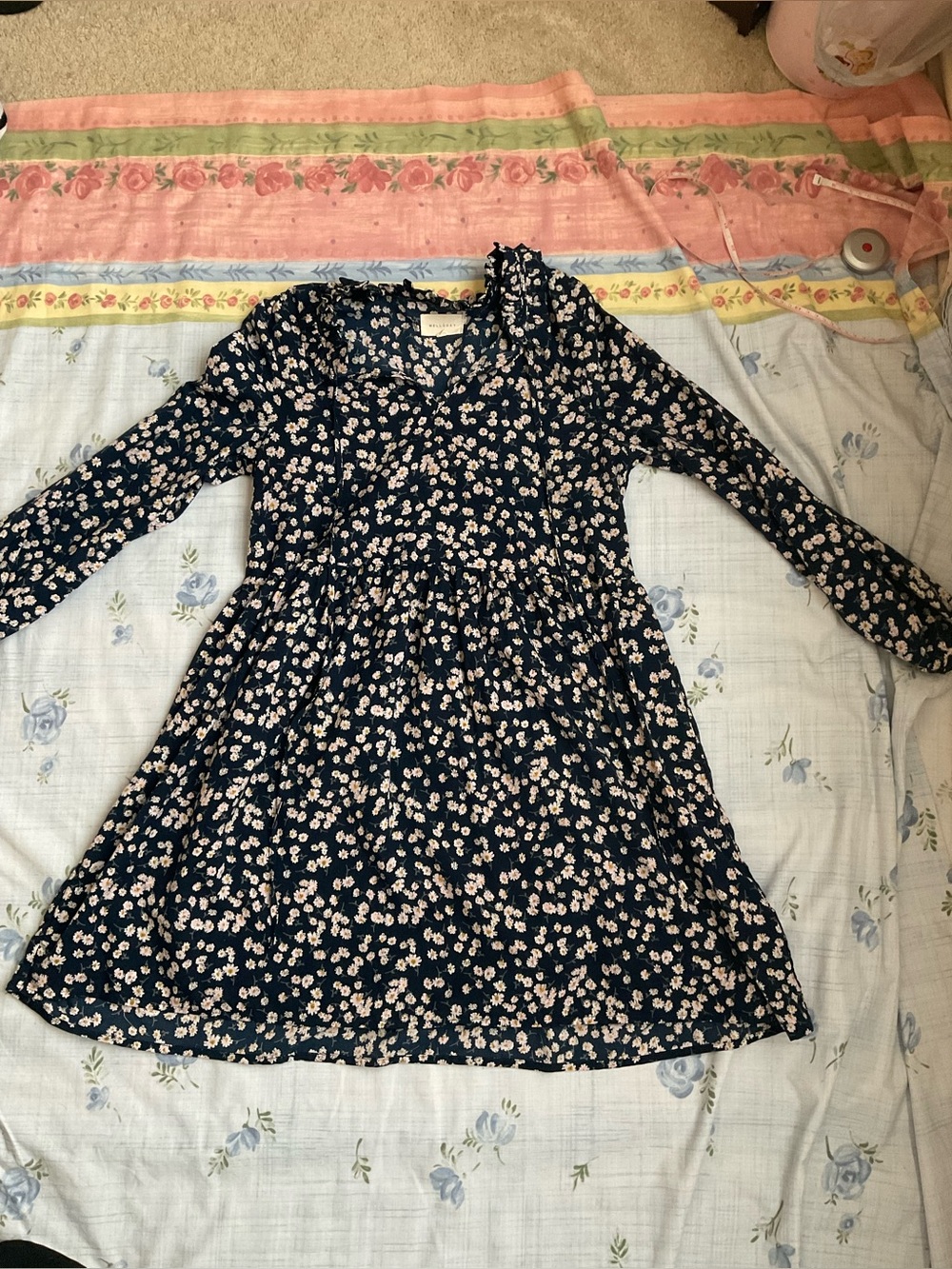 🐥MELLODAY Navy Floral Long-Sleeve Dress